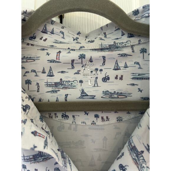 Rhoback White Golf Polo Dolphin Lighthouse Gator Print Short Sleeve - Picture 5 of 6